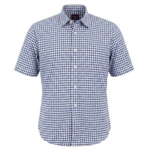 UNTUCKit Robibero Shirt Mens 2XL Blue Check Linen Short Sleeve Wrinkle Resistant